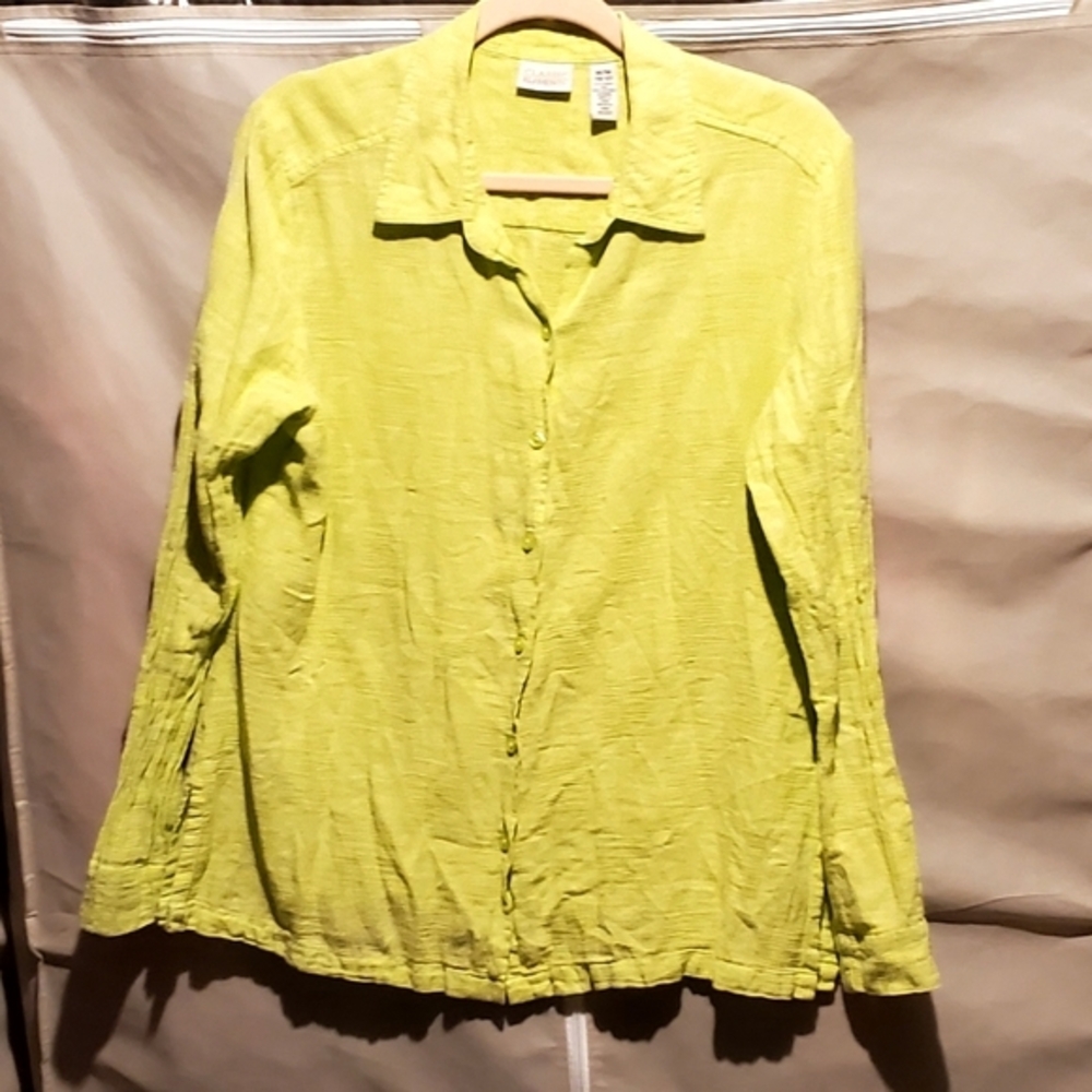 Classic‎ Elements Button Down Shirt Lime Linen Bl… - image 4